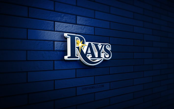 logo 3d des rays de tampa bay, 4k, mur de briques bleu, mlb, baseball, logo des rays de tampa bay, équipe de baseball américaine, logo sportif, rays de tampa bay