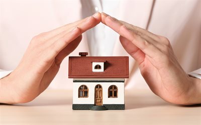 home insurance, 4k, real estate insurance, hands on home, insurance concept, real estate, home protection, home security, protection concepts