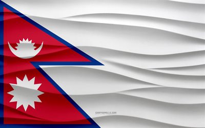 4k, bandiera del nepal, sfondo di gesso onde 3d, struttura delle onde 3d, simboli nazionali del nepal, giorno del nepal, paesi asiatici, bandiera del nepal 3d, nepal, asia