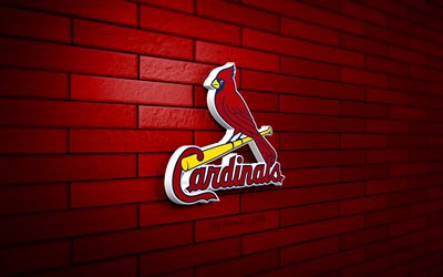 세인트루이스 카디널스 3d 로고, 4k, 붉은 벽돌 벽, 메이저리그, 야구, 세인트루이스 카디널스 로고, 미국 야구팀, 스포츠 로고, 세인트루이스 카디널스