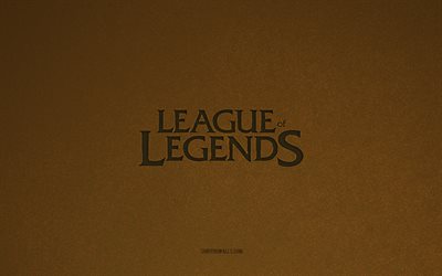 league of legends logotipo, 4k, jogos logotipos, league of legends emblema, textura de pedra marrom, league of legends, marcas de jogos, league of legends sinal, pedra marrom de fundo