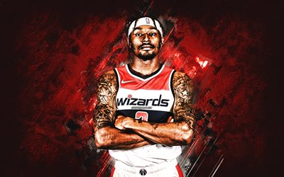 bradley beal, washington wizards, jogador de basquete americano, retrato, nba, pedra vermelha de fundo, basquete, associação nacional de basquete, eua, bradley emmanuel beal sr