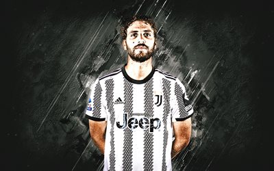 Manuel Locatell, Juventus FC, Italian soccer player, portrait, white stone background, football, Serie A, Italy