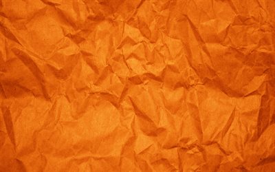 orangefarbenes zerknittertes papier, 4k, altes papier, grunge-hintergründe, zerknitterte papiertexturen, orangefarbene papierhintergründe, alte papiertexturen