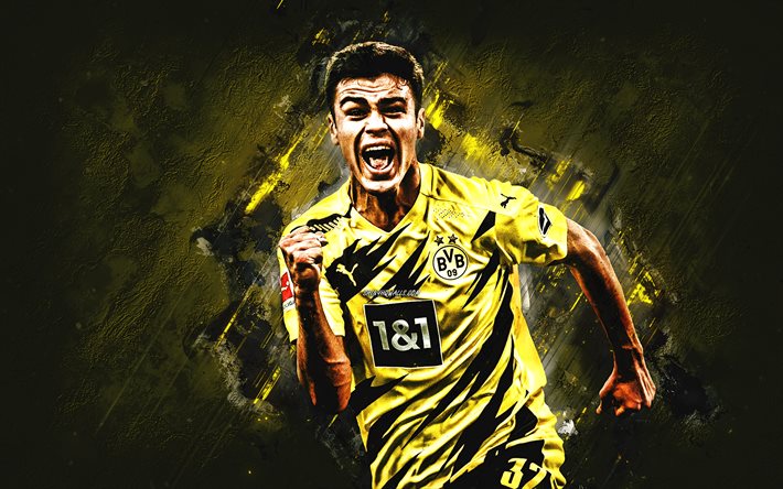 Giovanni Reyna, Borussia Dortmund, American footballer, BVB, Bundesliga, Germany, football, yellow stone background