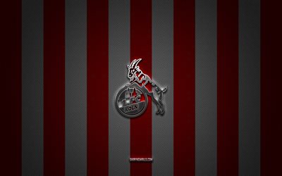 fc koln logotipo, alemão clube de futebol, bundesliga, vermelho branco de carbono de fundo, fc koln emblema, futebol, fc koln, alemanha, fc koln prata logotipo do metal