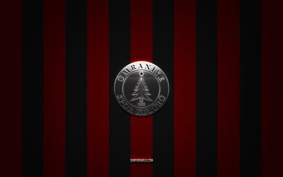 logotipo de umraniyespor, clubes de fútbol turcos, super lig, fondo de carbono negro rojo, emblema de umraniyespor, fútbol, logotipo de metal plateado de umraniyespor, umraniyespor fc