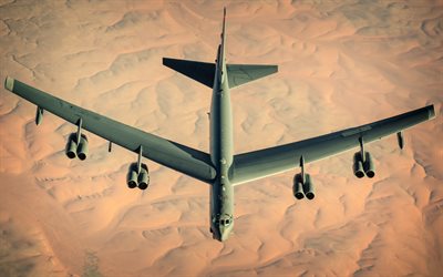 boeing b-52 stratofortress, üstten görünüm, amerikan stratejik bombardıman uçağı, havada b-52, usaf, b-52, savaş uçağı, abd, amerikan askeri uçak