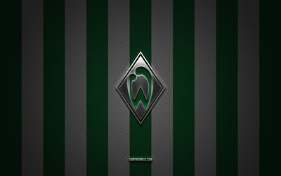 SV Werder Bremen logo, German football club, Bundesliga, green white carbon background, SV Werder Bremen emblem, football, SV Werder Bremen, Germany, SV Werder Bremen silver metal logo