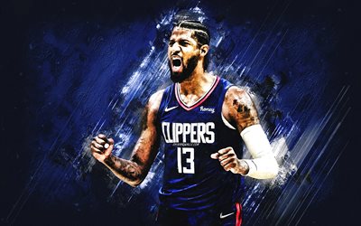 Paul George, Los Angeles Clippers, NBA, american basketball player, blue stone background, Paul Clifton Anthony George, National Basketball Association, USA, basketball
