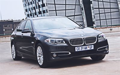 BMW 520i Sedan, 4k, luxury cars, 2015 cars, F10, ZA-spec, Black BMW 5 series, 2015 BMW 5 series, BMW F10, german cars, BMW