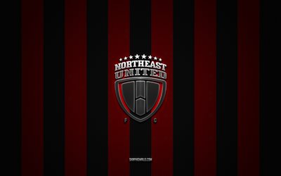 northeast united fc logo, indische fußballmannschaft, indische super league, roter schwarzer kohlenstoffhintergrund, northeast united fc emblem, isl, fußball, northeast united fc, indien, metalllogo von northeast united fc