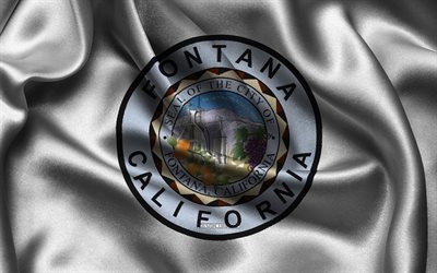 Fontana flag, 4K, US cities, satin flags, Day of Fontana, flag of Fontana, American cities, wavy satin flags, cities of California, Fontana California, USA, Fontana
