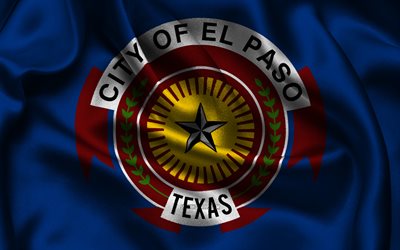 エルパソの旗, 4k, 米国の都市, サテンフラグ, エルパソの日, アメリカの都市, 波状のサテンの旗, テキサスの都市, テキサス州エルパソ, アメリカ合衆国, エルパソ