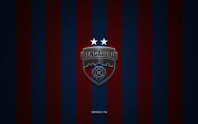 logotipo de bengaluru fc, equipo de fútbol indio, superliga india, fondo de carbono azul rojo, emblema de bengaluru fc, isl, fútbol, bengaluru fc, india, logotipo de metal de bengaluru fc