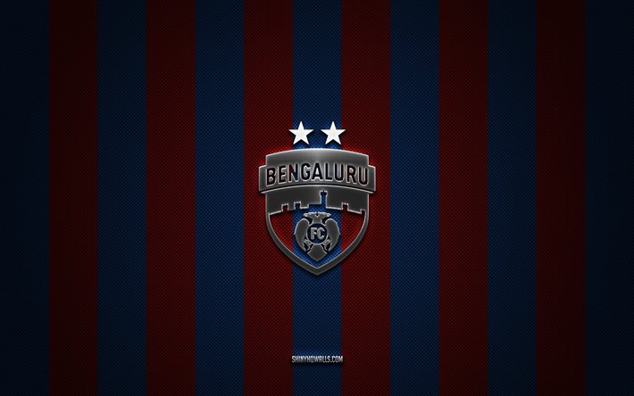 Bengaluru FC logo, Indian football team, Indian Super League, red blue carbon background, Bengaluru FC emblem, ISL, football, Bengaluru FC, India, Bengaluru FC metal logo