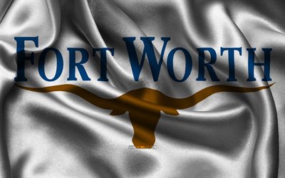 Fort Worth flag, 4K, US cities, satin flags, Day of Fort Worth, flag of Fort Worth, American cities, wavy satin flags, cities of Texas, Fort Worth Texas, USA, Fort Worth