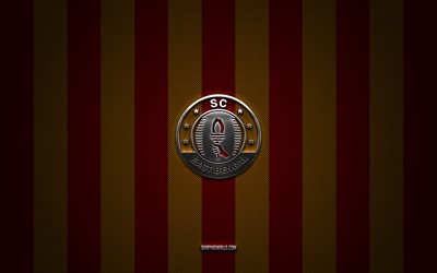 East Bengal FC logo, Indian football team, Indian Super League, red yellow carbon background, East Bengal FC emblem, ISL, football, East Bengal FC, India, East Bengal FC metal logo