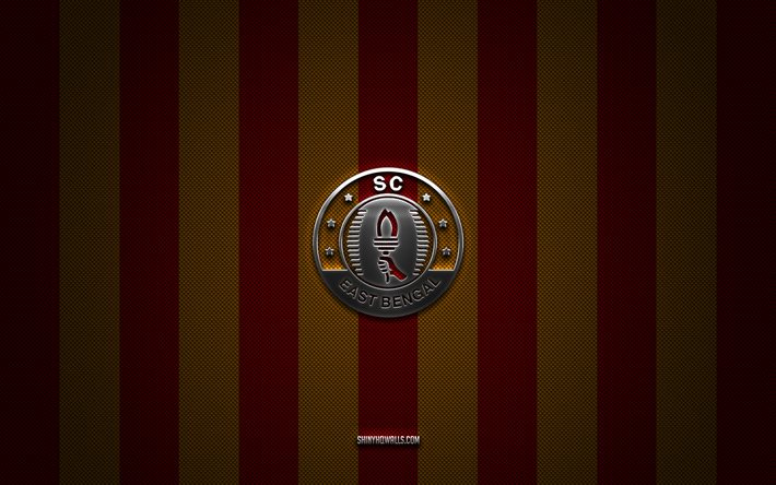East Bengal FC logo, Indian football team, Indian Super League, red yellow carbon background, East Bengal FC emblem, ISL, football, East Bengal FC, India, East Bengal FC metal logo
