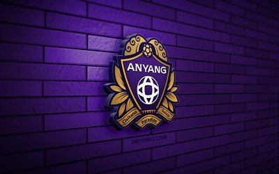 fc anyang 3d logo, 4k, violette ziegelwand, k liga 2, fußball, südkoreanischer fußballverein, fc anyang logo, fc anyang emblem, fc anyang, sport logo, anyang fc