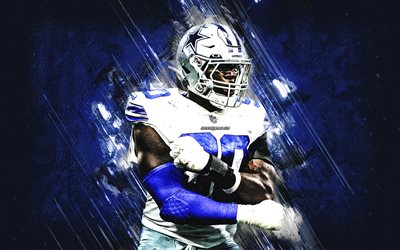DeMarcus Lawrence, Dallas Cowboys, american football player, portrait, blue stone background, NFL, american football, National Football League