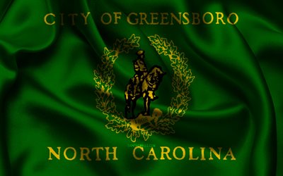 drapeau greenboro, 4k, villes américaines, drapeaux de satin, jour de greensboro, drapeau de greensboro, drapeaux de satin ondulés, villes de caroline du nord, greensboro caroline du nord, etats unis, greensboro