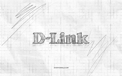 logotipo de boceto de d link, 4k, fondo de papel a cuadros, logotipo negro de d link, marcas, bocetos de logotipos, logotipo de d link, dibujo a lápiz, enlace d