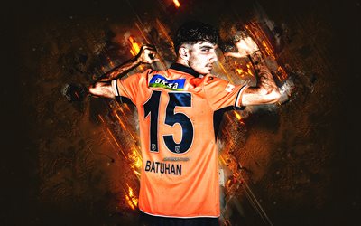 batuhan celik, istanbul basaksehir, ritratto, giocatore di calcio turco, sfondo di pietra arancione, tacchino, calcio, basaksehir