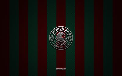 ATK Mohun Bagan FC logo, Indian football team, Indian Super League, red green carbon background, ATK Mohun Bagan FC emblem, ISL, football, ATK Mohun Bagan FC, India, ATK Mohun Bagan FC metal logo
