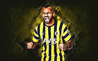 Joao Pedro, Fenerbahce, Italian soccer player, portrait, yellow stone background, Turkey, football