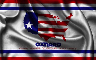 オックスナードの旗, 4k, 米国の都市, サテンフラグ, オックスナードの日, アメリカの都市, 波状のサテンの旗, カリフォルニアの都市, オックスナード カリフォルニア, アメリカ合衆国, オックスナード