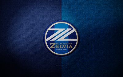 FC Machida Zelvia badge, 4k, blue fabric background, J2 League, FC Machida Zelvia logo, FC Machida Zelvia emblem, sports logo, FC Machida Zelvia flag, japanese football club, FC Machida Zelvia, soccer, football, Machida Zelvia FC