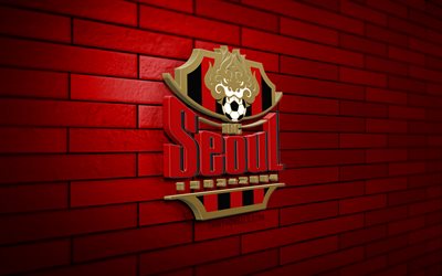 logo 3d du fc séoul, 4k, mur de brique rouge, ligue k 1, football, club de football sud coréen, logo du fc séoul, emblème du fc séoul, fc séoul, logo de sport