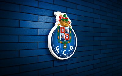 FC Porto 3D logo, 4K, blue brickwall, Primeira Liga, soccer, portuguese football club, FC Porto logo, Liga Portugal, FC Porto emblem, football, FC Porto, sports logo, Porto FC