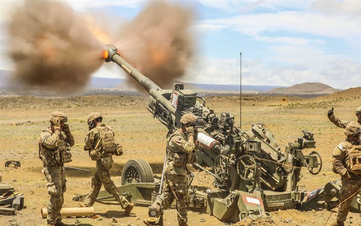 M777 howitzer, American towed 155 mm artillery, American howitzer, M777, XM982 Excalibur, US Army, American army, artillery, howitzers, howitzer shot