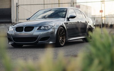 BMW M5, E60, front view, exterior, gray M5 E60, M5 tuning, bronze wheels, E60 tuning, German cars, BMW E60, BMW