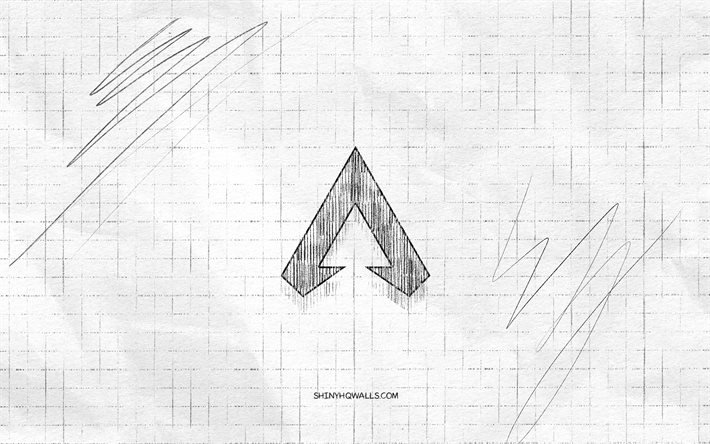 Apex Legends sketch logo, 4K, checkered paper background, Apex Legends black logo, games brands, logo sketches, Apex Legends logo, pencil drawing, Apex Legends