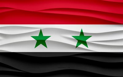 4k, le drapeau de la syrie, les vagues 3d fond de plâtre, les vagues 3d de la texture, la syrie des symboles nationaux, le jour de la syrie, les pays d asie, le drapeau de la syrie 3d, la syrie, l asie