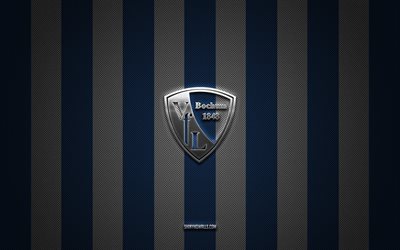 vfl bochum-logo, deutscher fußballverein, bundesliga, blau-weißer karbonhintergrund, vfl bochum-emblem, fußball, vfl bochum, deutschland, vfl bochum silbermetall-logo