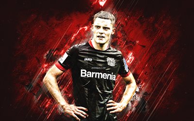Florian Wirtz, Bayer 04 Leverkusen, german soccer player, attacking midfielder, red stone background, football, Bundesliga, Germany, Bayer Leverkusen