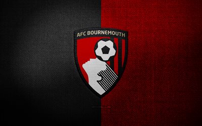 Bournemouth FC badge, 4k, red black fabric background, Premier League, Bournemouth FC logo, Bournemouth FC emblem, sports logo, Bournemouth FC flag, italian football club, AFC Bournemouth, soccer, football, Bournemouth FC