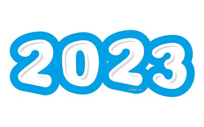 2023 feliz año nuevo, 4k, 2023 año nuevo, fondo azul blanco 2023, letras 3d, 2023 arte, 2023 conceptos, feliz año nuevo 2023