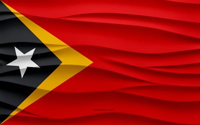 4k, Flag of Timor-Leste, 3d waves plaster background, Timor-Leste flag, 3d waves texture, Timor-Leste national symbols, Day of Timor-Leste, Asian countries, 3d Timor-Leste flag, Timor-Leste, Asia