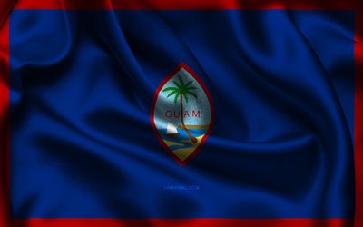 guam-flagge, 4k, ozeanische länder, satinflaggen, flagge von guam, tag von guam, gewellte satinflaggen, nationale symbole von guam, ozeanien, guam