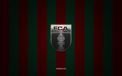 fc augsburg-logo, deutscher fußballverein, bundesliga, rot-weißer karbonhintergrund, fc augsburg-emblem, fußball, fc augsburg, deutschland, fc augsburg silbermetall-logo
