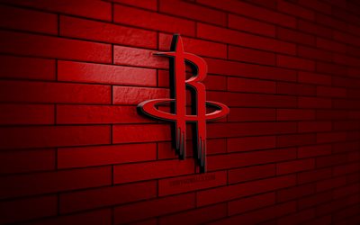 Houston Rockets 3D logo, 4K, red brickwall, NBA, basketball, Houston Rockets logo, american basketball team, sports logo, Houston Rockets
