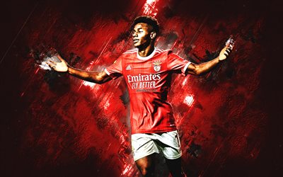 David Neres, SL Benfica, Brazilian soccer player, portrait, red stone background, football, Neres Benfica