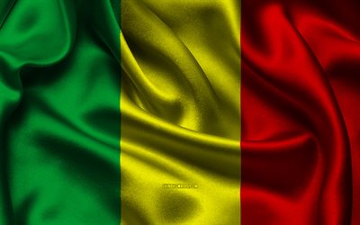 bandera de malí, 4k, países africanos, banderas de satén, día de malí, banderas de satén onduladas, símbolos nacionales de malí, áfrica, malí
