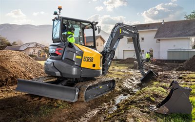 Volvo ECR58, 4k, crawler excavators, 2022 excavators, construction machinery, special equipment, excavators, ECR58, construction equipment, Volvo