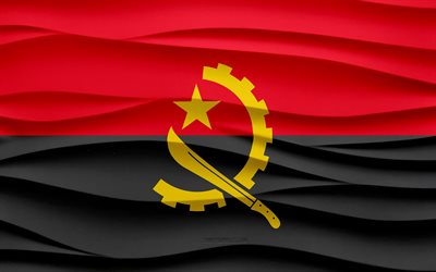 4k, bandeira de angola, 3d ondas de gesso de fundo, angola bandeira, 3d textura de ondas, angola símbolos nacionais, dia de angola, países africanos, 3d angola bandeira, angola, áfrica, bandeira angolana